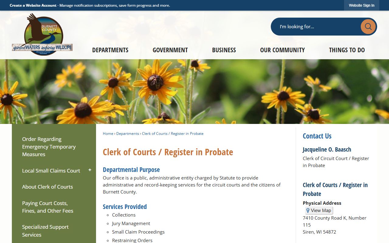 Burnett County court records Clerk of Circuit Court page