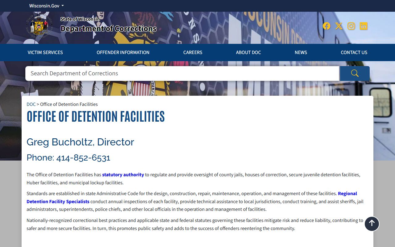 Wisconsin DOC detention facilities page for Burnett County jail oversight
