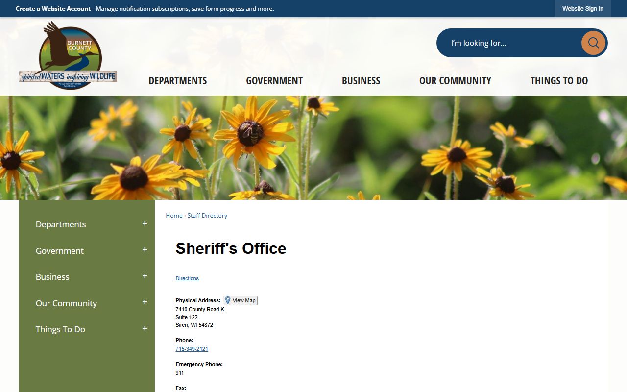 Burnett County inmate records sheriff directory contact listing